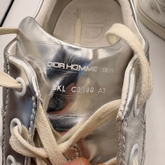 DIOR Metallic Low Top Sneakers Silver Sz 43.5/US 10.5 $510 - Picture 11 of 16